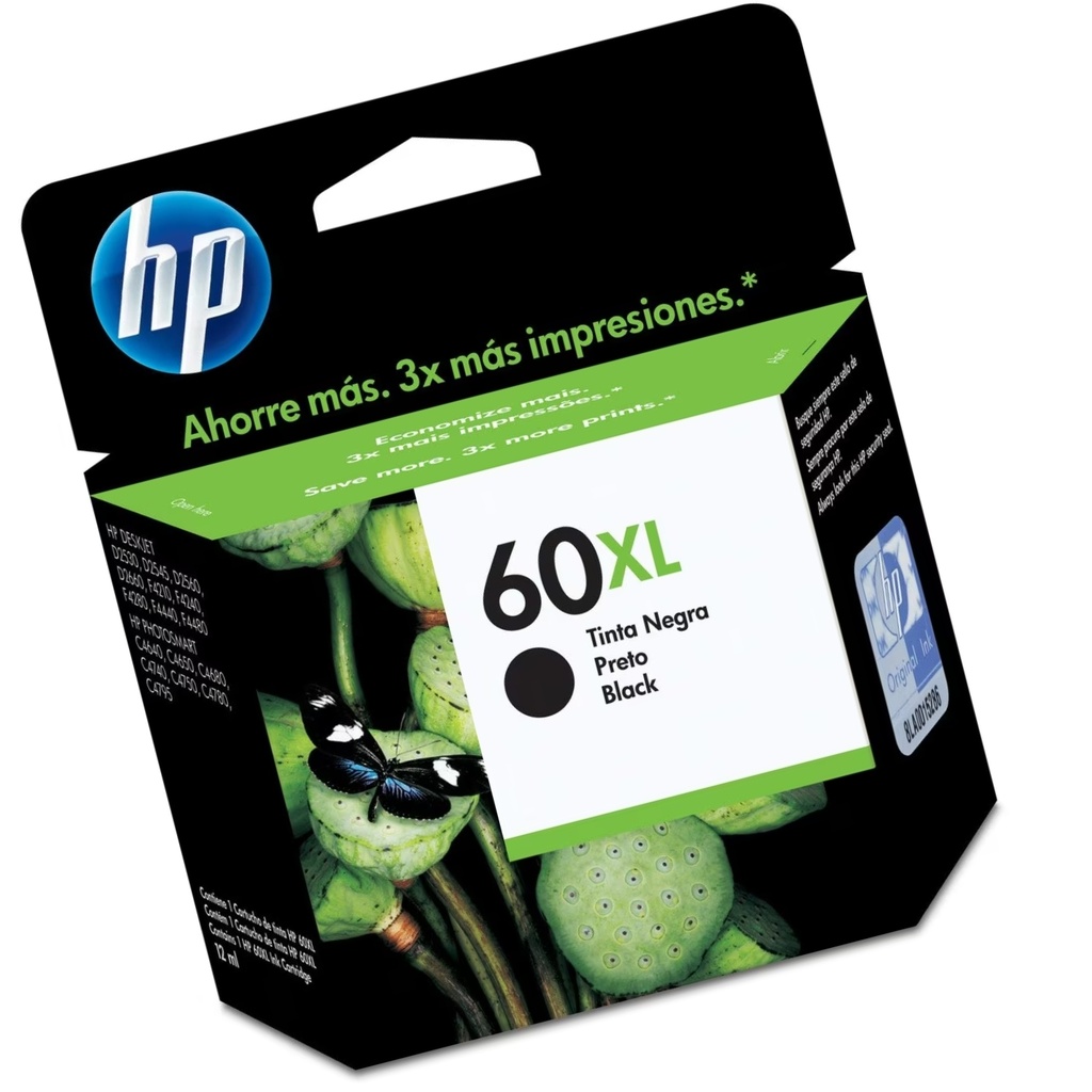 Cartucho Original De Tinta HP 60XL Negra De Alto Rendimiento 600 Páginas 12 ml