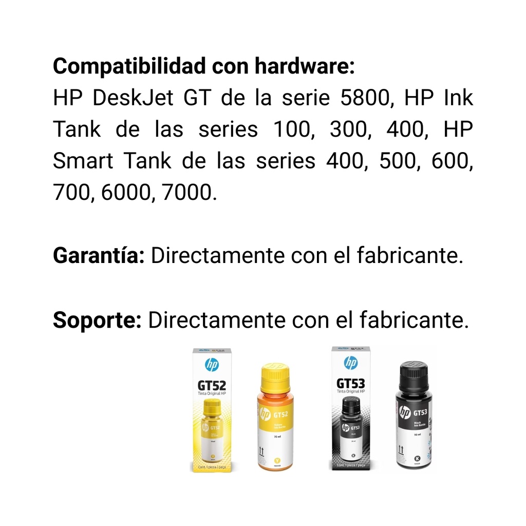 Kit Botellas De Tinta HP Original Gt53 Negro + Gt52 Amarillo 