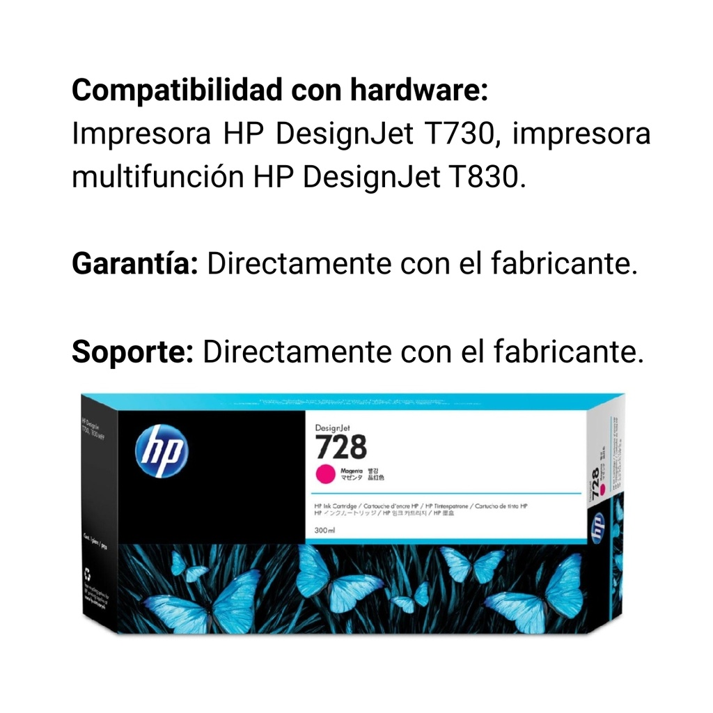 Cartucho Original De Tinta Hp 728 Magenta, 300ml
