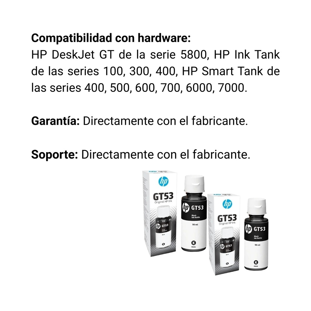 Combo De 2 Botellas De Tintas Hp Gt53 Negra