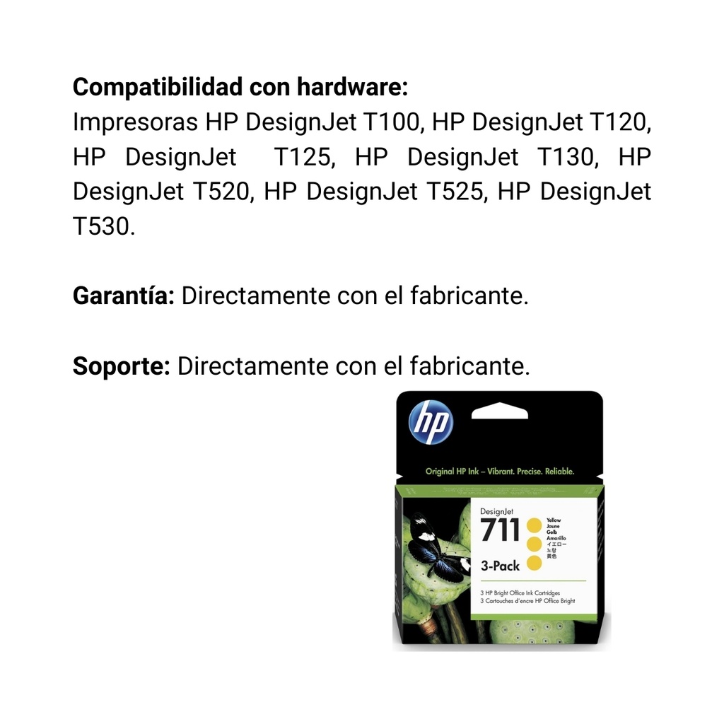 Cartucho Original De Tinta Hp 711 Amarillo 3 Pack, 29ml