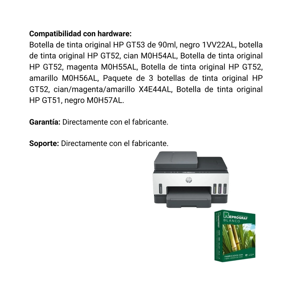 Combo Impresora Multifuncional Hp Smart Tank 750 wifi + Resma