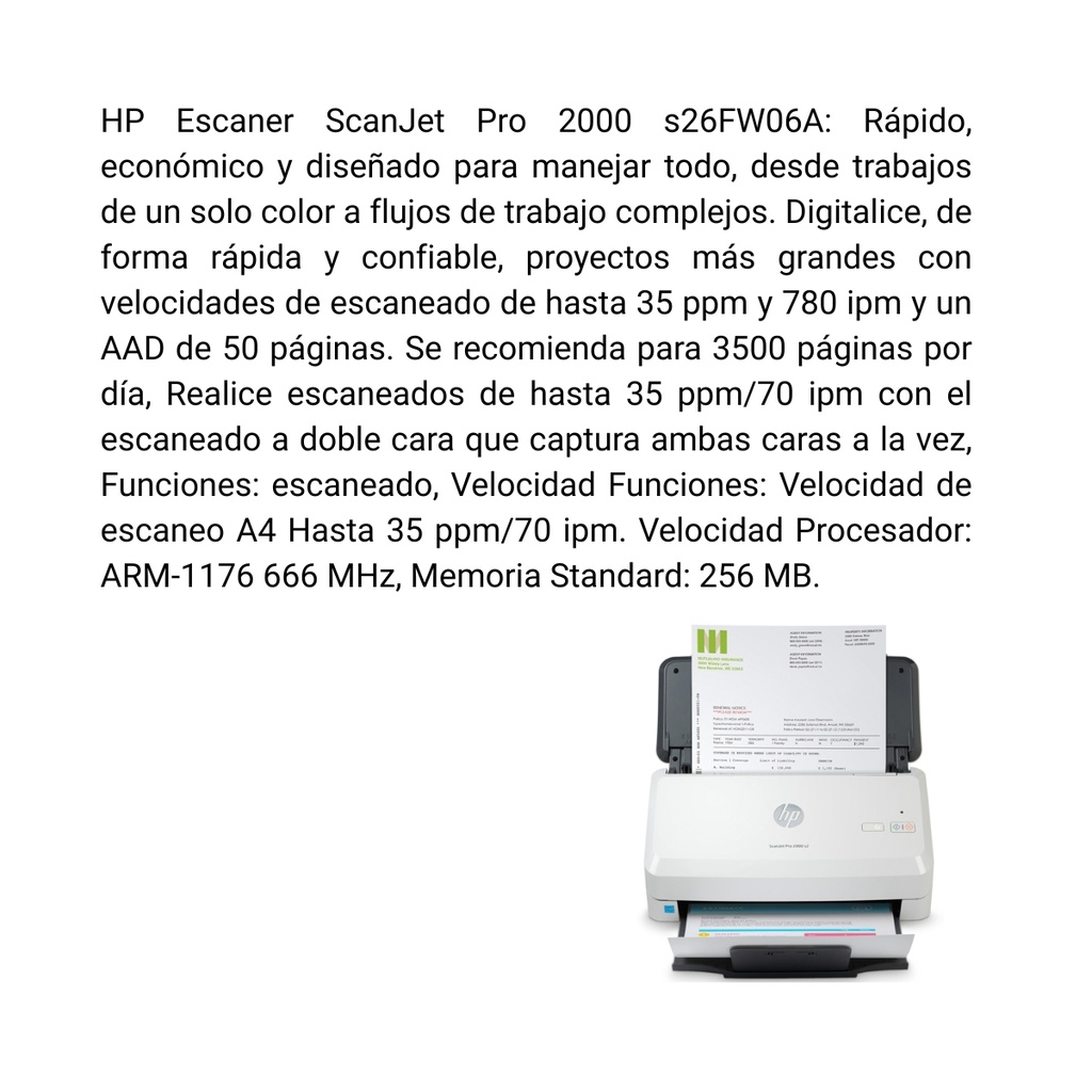 Escaner Hp Scanjet Pro 2000 s2 con Alimentacion de Hojas
