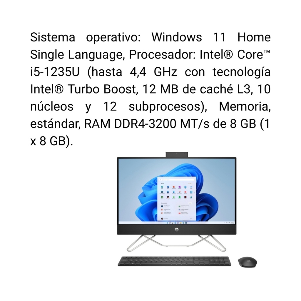 Computador Todo En Uno HP 24-cb1027la Core i5-1235U RAM 8GB SSD 512GB W11 Home Negro