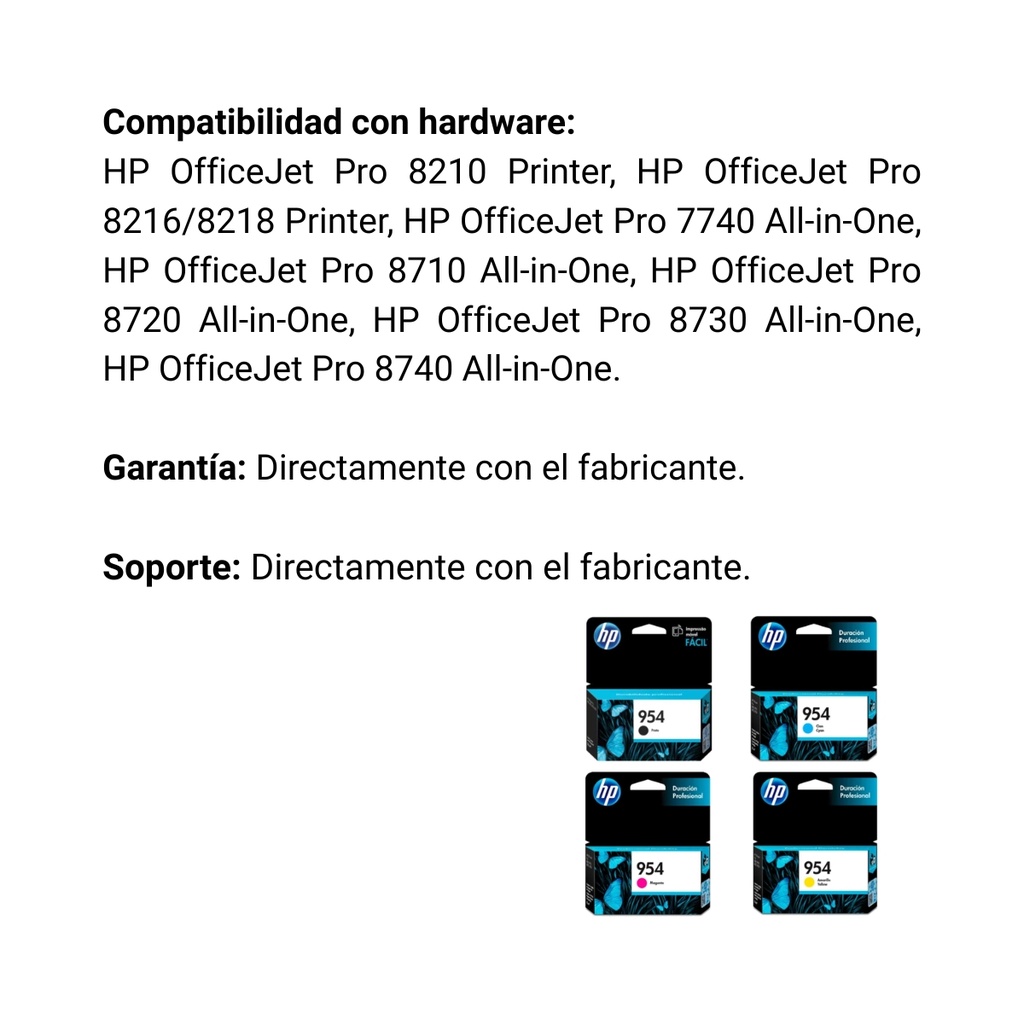 Combo De 4 Tintas Hp 954 Negra, Magenta, Cian Y amarillo