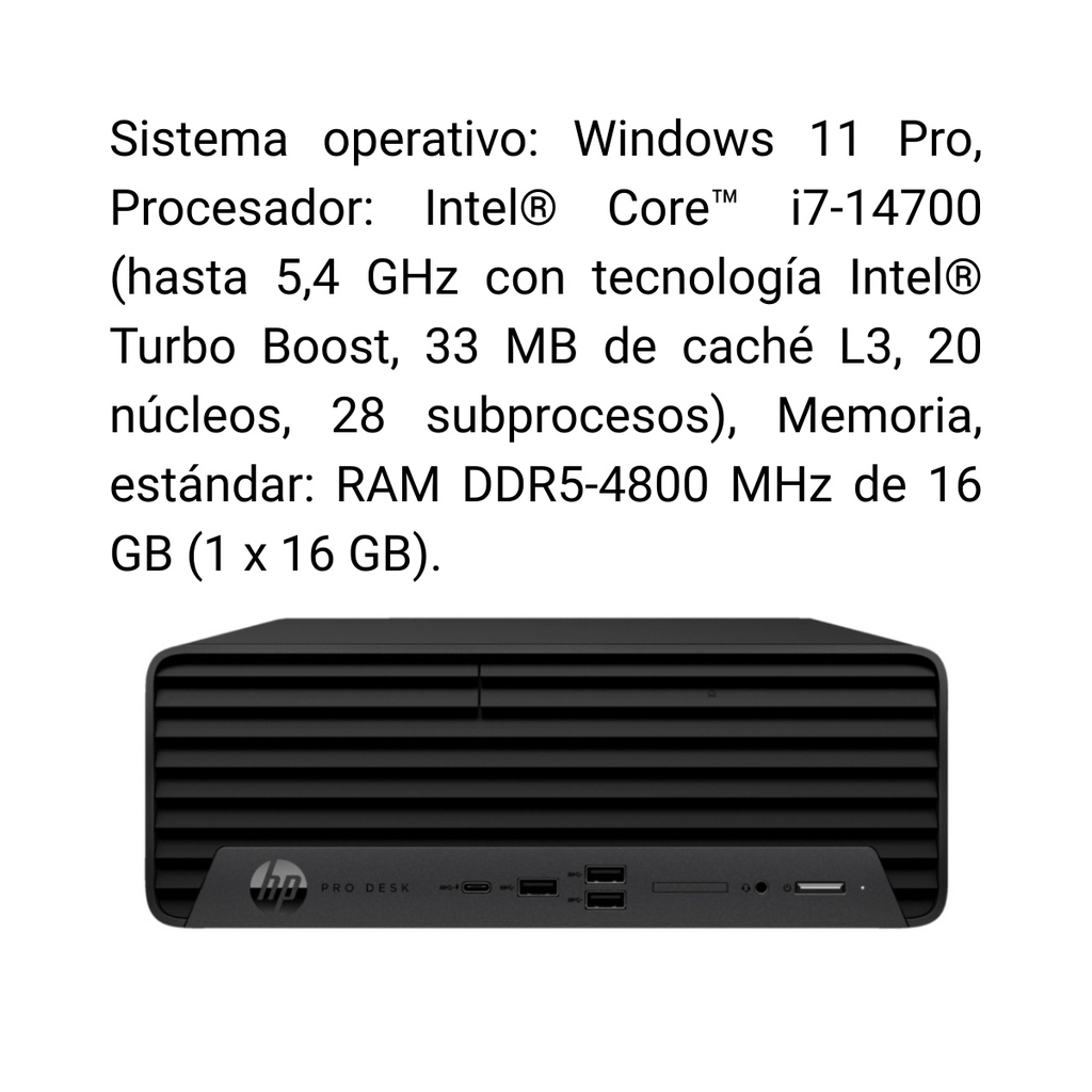 Computador De Escritorio HP 400 G9 IntelCore i7-14700 RAM 16GB SSD 512GB W11 Pro Negro