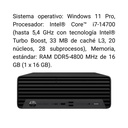 Computador De Escritorio HP 400 G9 IntelCore i7-14700 RAM 16GB SSD 512GB W11 Pro Negro