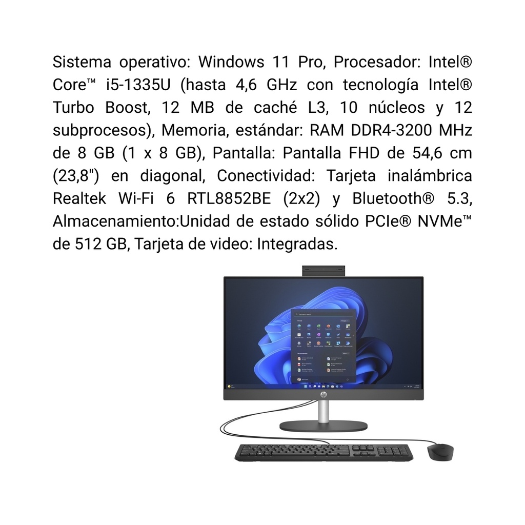 Computador Hp Todo en uno 240 G10 Intel Core i5-1335U RAM 8GB SSD 512GB W11 Pro Negro