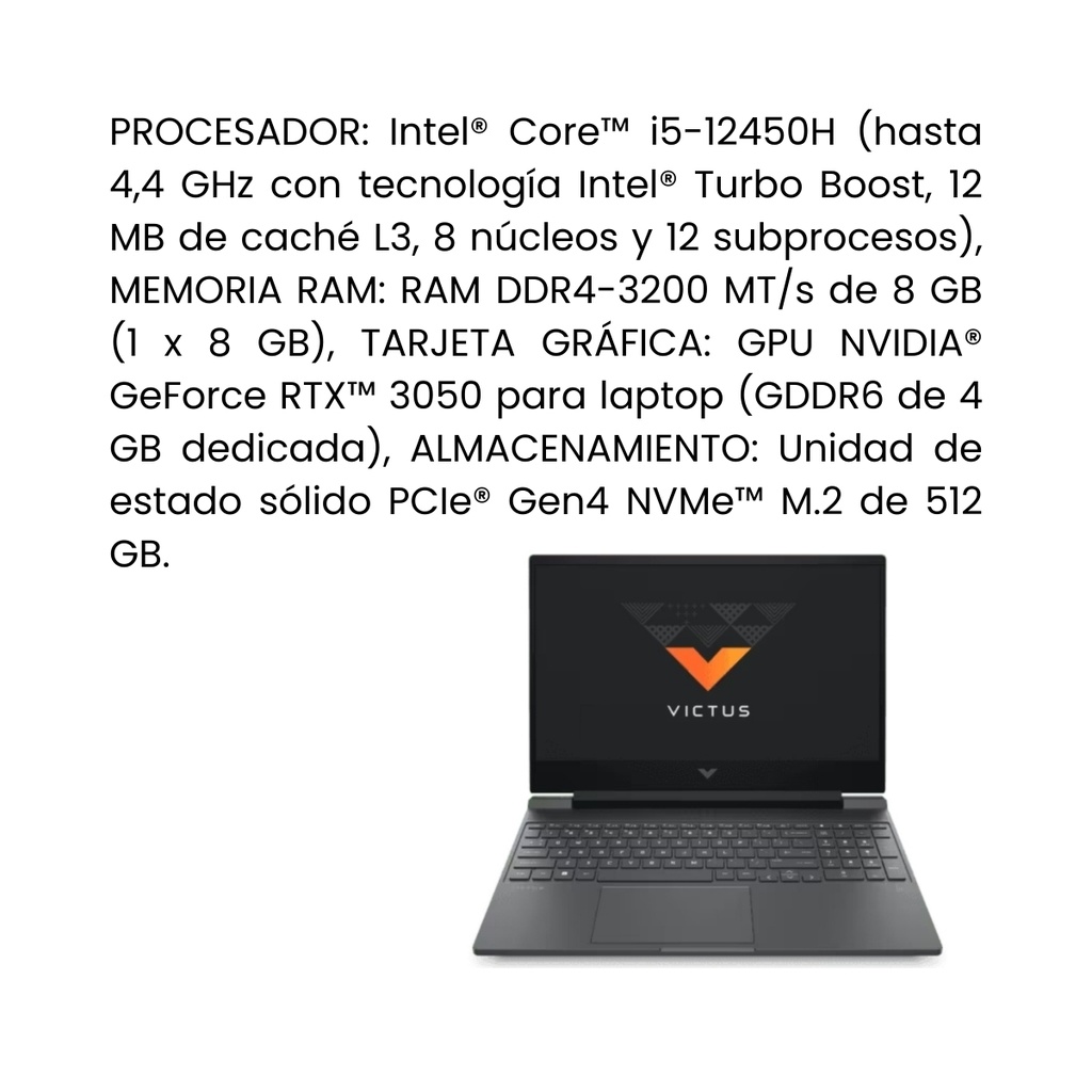 Portátil HP 15-fa0021la i5-12450H RTX 3050 8GB 512GB W11H Azul