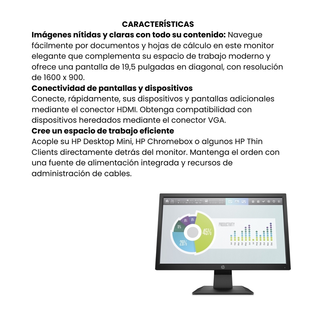 Monitor HP P204v de 19,5" Negro