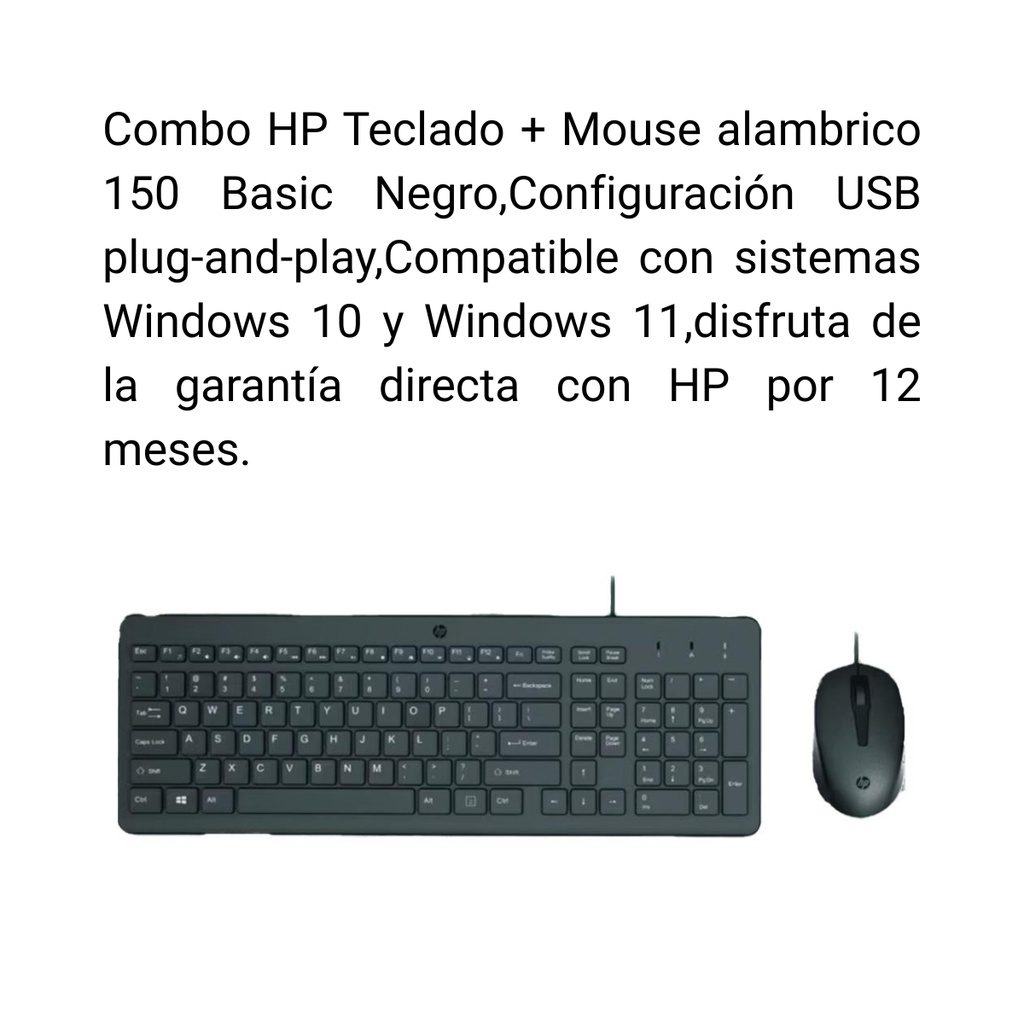 Combo Teclado y Mouse Alámbrico HP 150 (Negro)