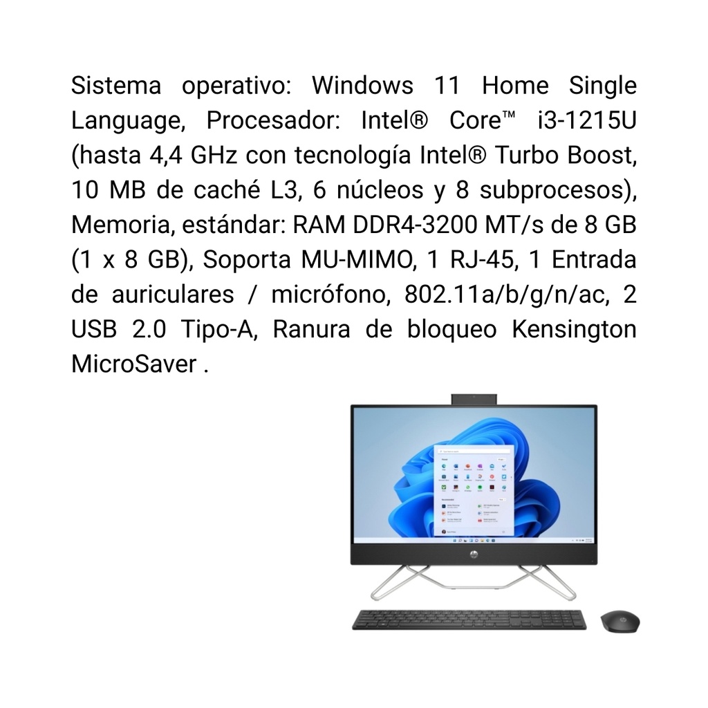 Computador Todo En Uno HP 24-CB1023la Core i3-1215U RAM 8GB SSD 512GB W11 Home Negro