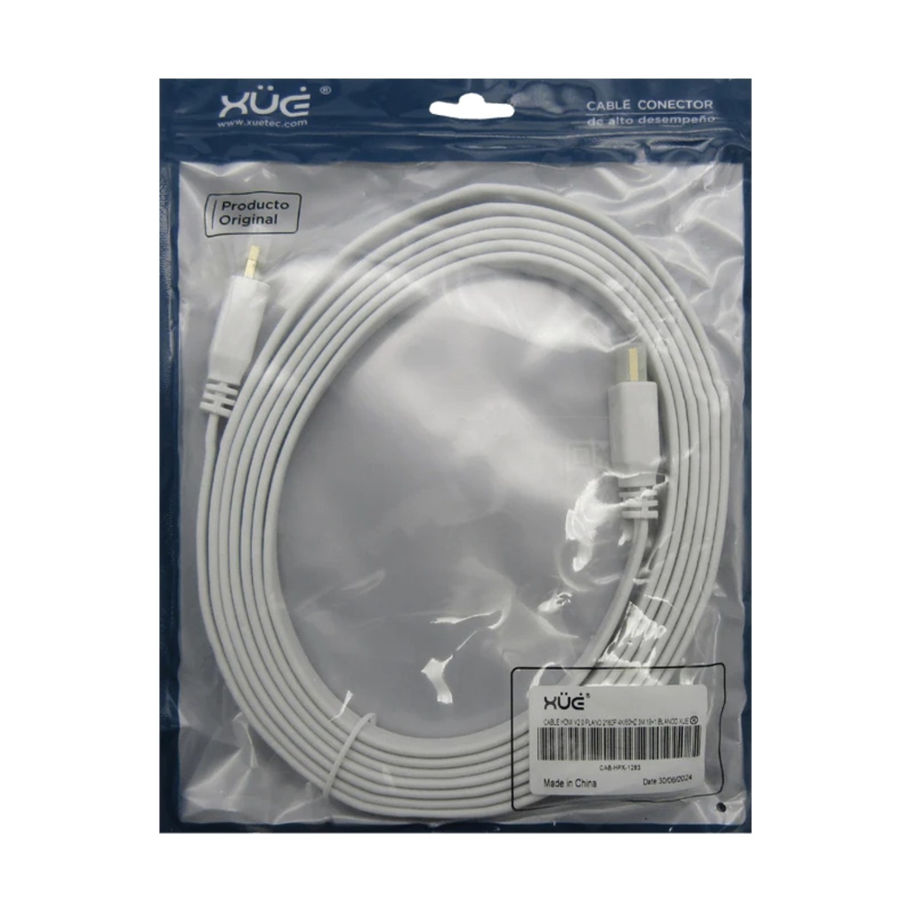 Cable XUE HDMI Plano 4K 2160P V2.0 3M ARC 18Gbps 19+1 Color Blanco