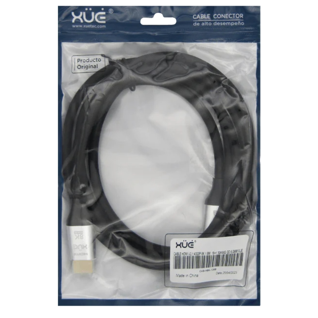 Cable XUE HDMI 8K 4320P V2.1 1.8M Macho A HDMI Macho Garantía 1 Año Color Negro
