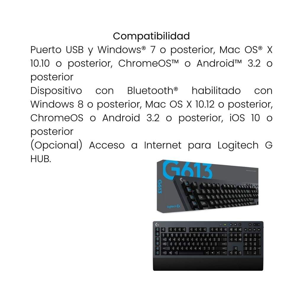 Teclado Mecánico Inalámbrico Logitech G613 Gaming Keyboard Negro