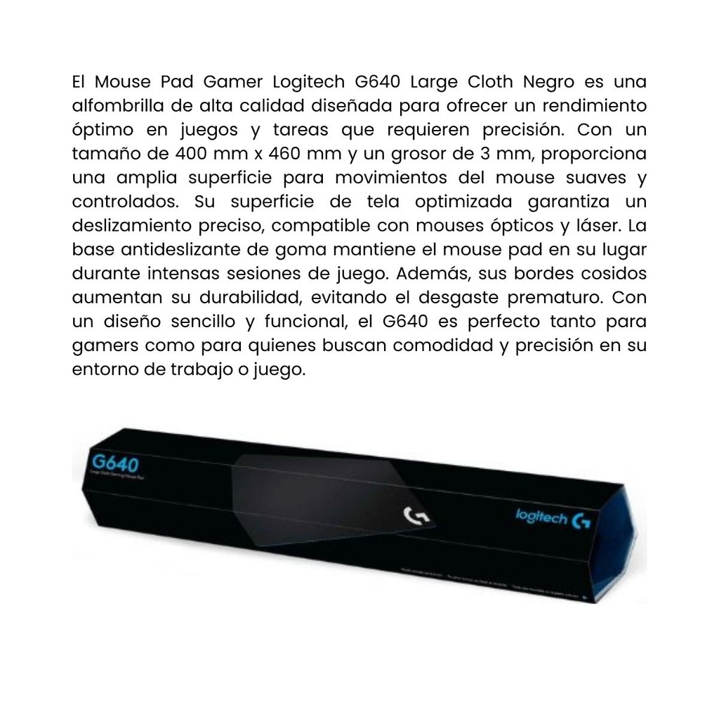 Pad Mouse Gamer Logitech G640 Large Cloth Negro