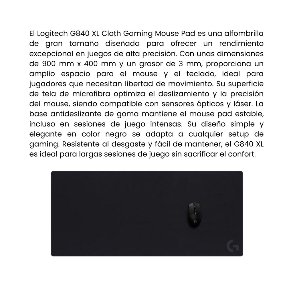 Pad Mouse Gamer LOGITECH G840 XL Cloth Negro 