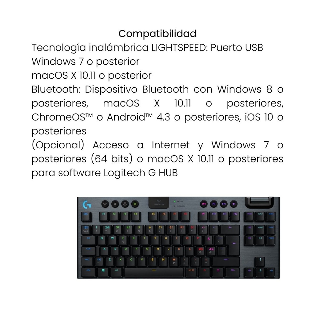Teclado Gamer Inalámbrico Logitech G915 TKL Color Negro