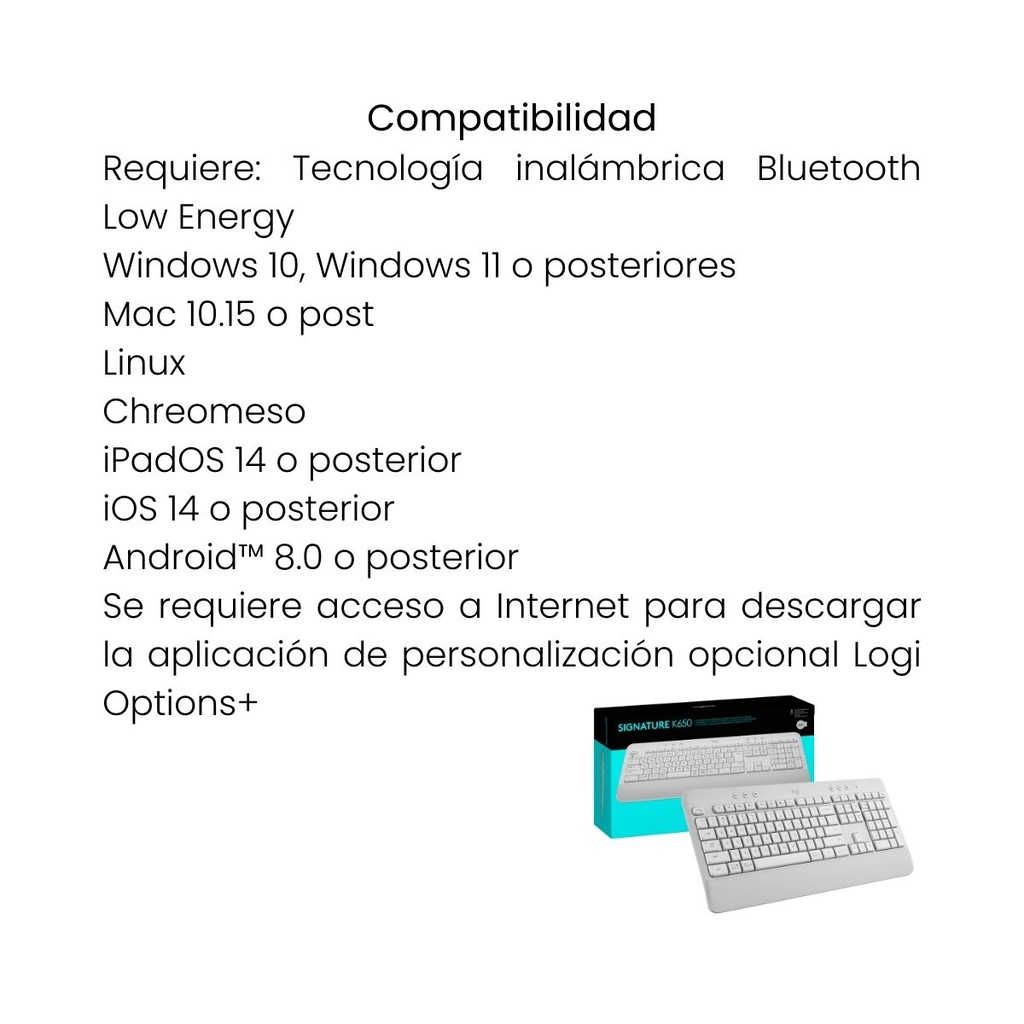 Teclado Inalámbrico LOGITECH K650  Blanco