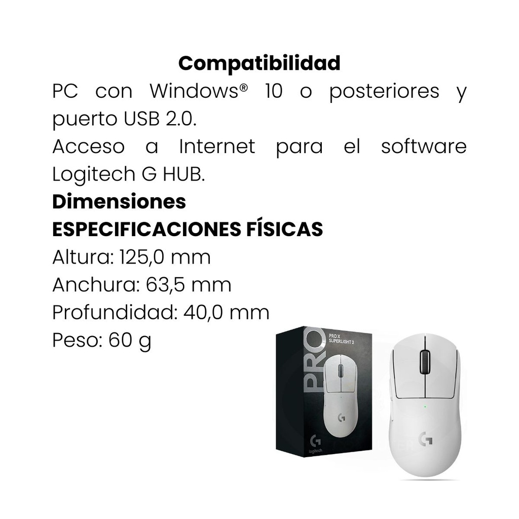 Mouse Gamer Logitech G Pro X Superlight 2 Lightspeed Inalámbrico