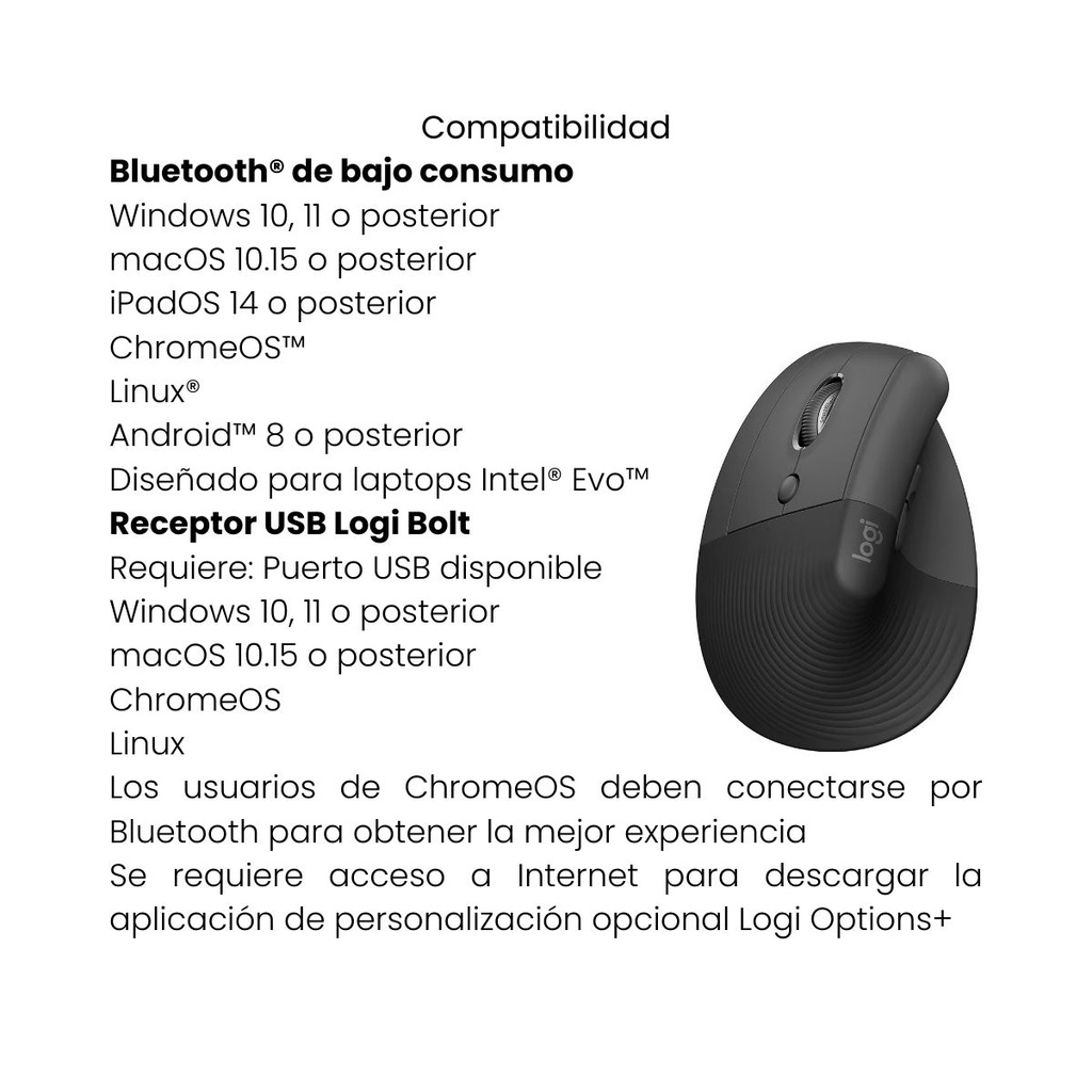 Mouse Vertical Ergonómico Logitech Lift para Mano Izquierda