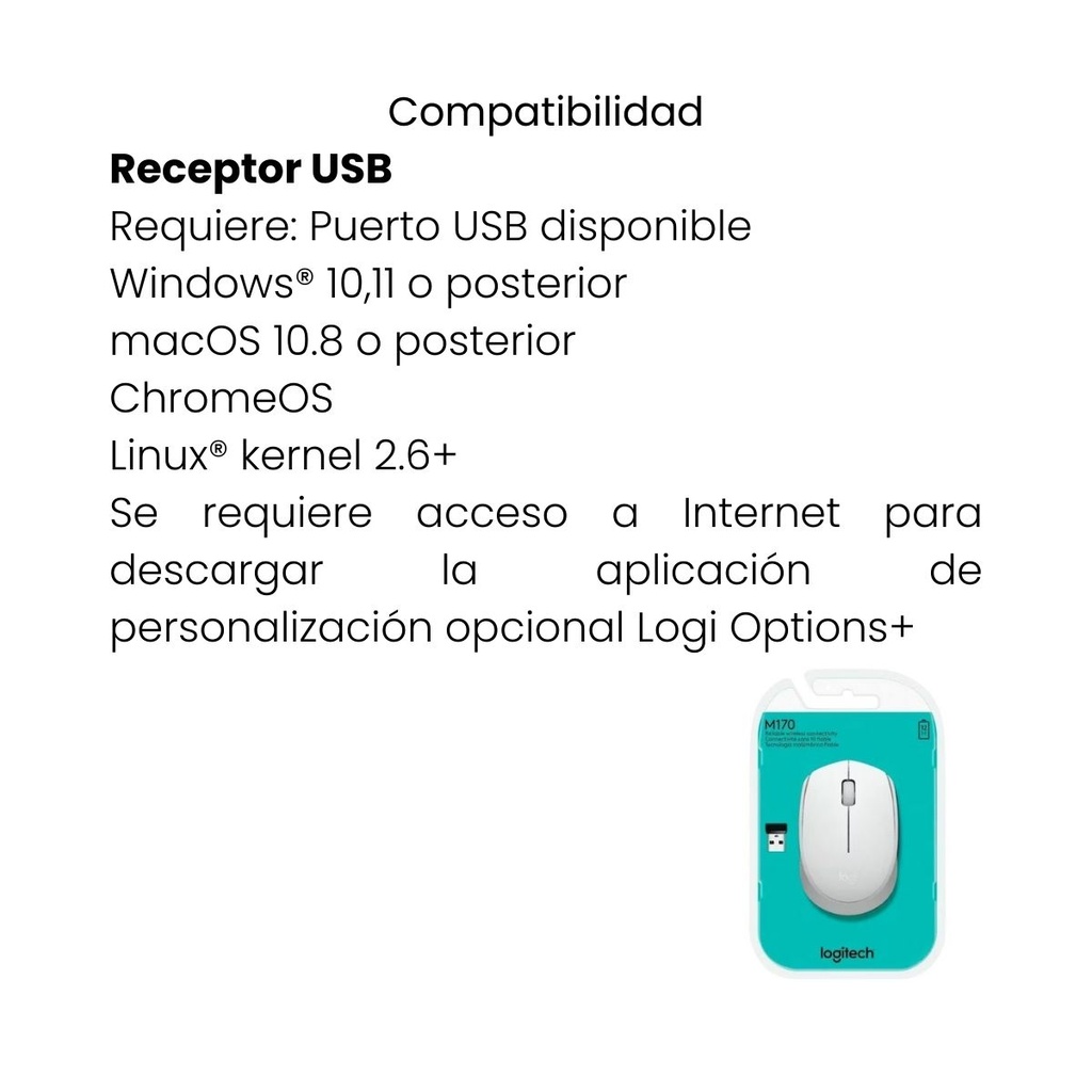 Mouse Inalámbrico Logitech Blanco M170 Cómodo y Portátil