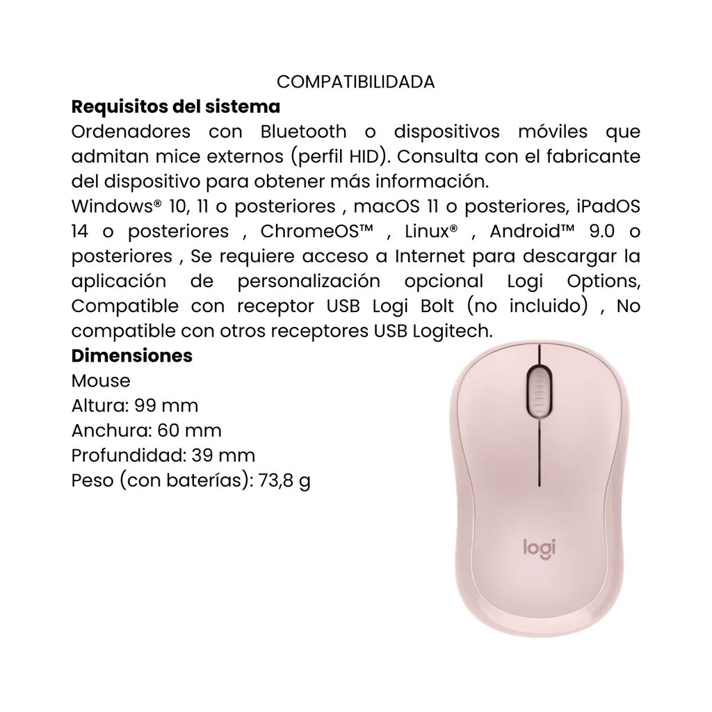 Mouse Inalámbrico Logitech Rosa M240
