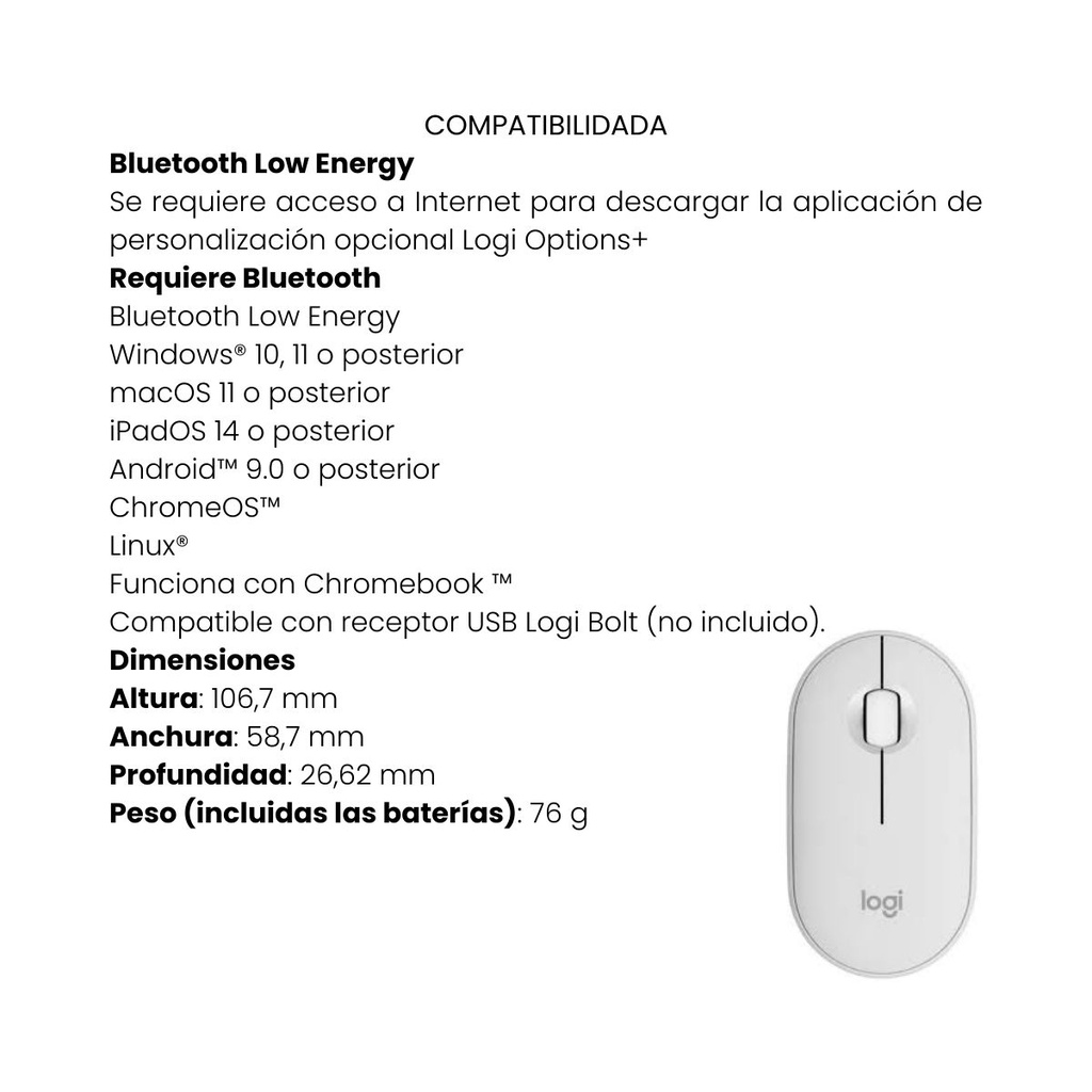 Mouse Inalámbrico Logitech Blanco Pebble M350