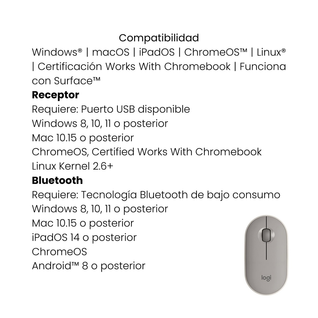 Mouse Inalámbrico Logitech Gris Claro Pebble M350