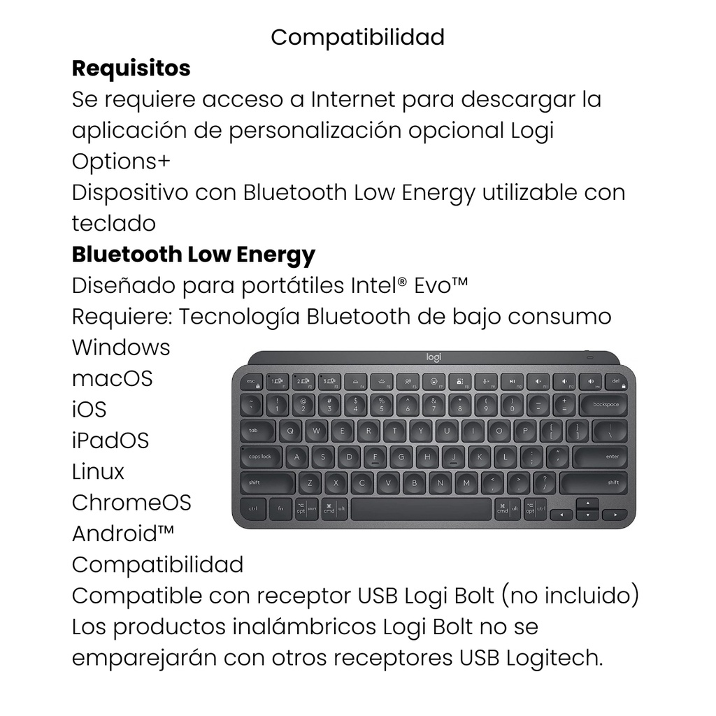 Teclado Inalámbrico Logitech Gris Grafito MX Keys Mini