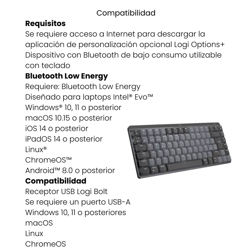 Teclado Logitech MX Mechanical Mini Inalámbrico Minimalista