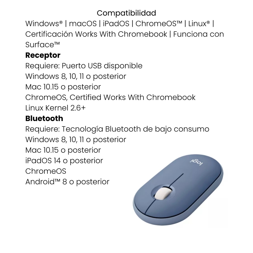 Mouse Logitech Azul Gris Pebble M350 Inalámbrico