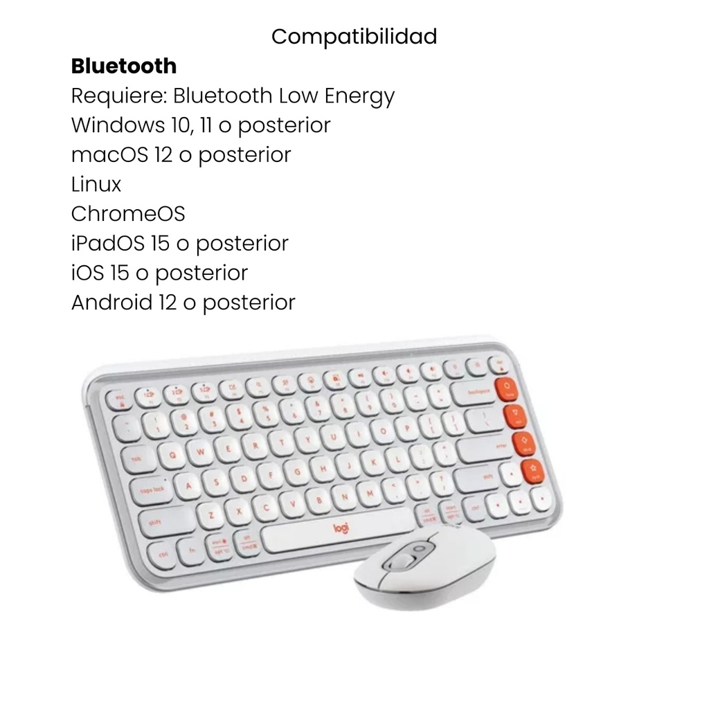 Combo Teclado y Mouse Logitech Blanco Pop Icon Bluetooth