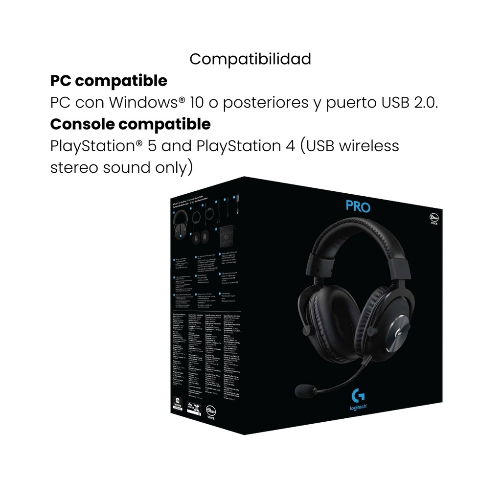 Diadema Gamer Logitech G PRO X con Micrófono Blue VO!CE Color Negro