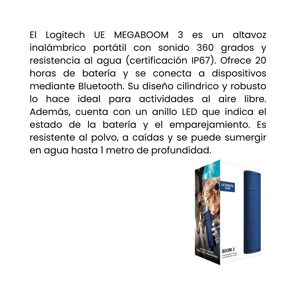 Parlante Inalámbrico Logitech UE MEGABOOM 3 Color Azul