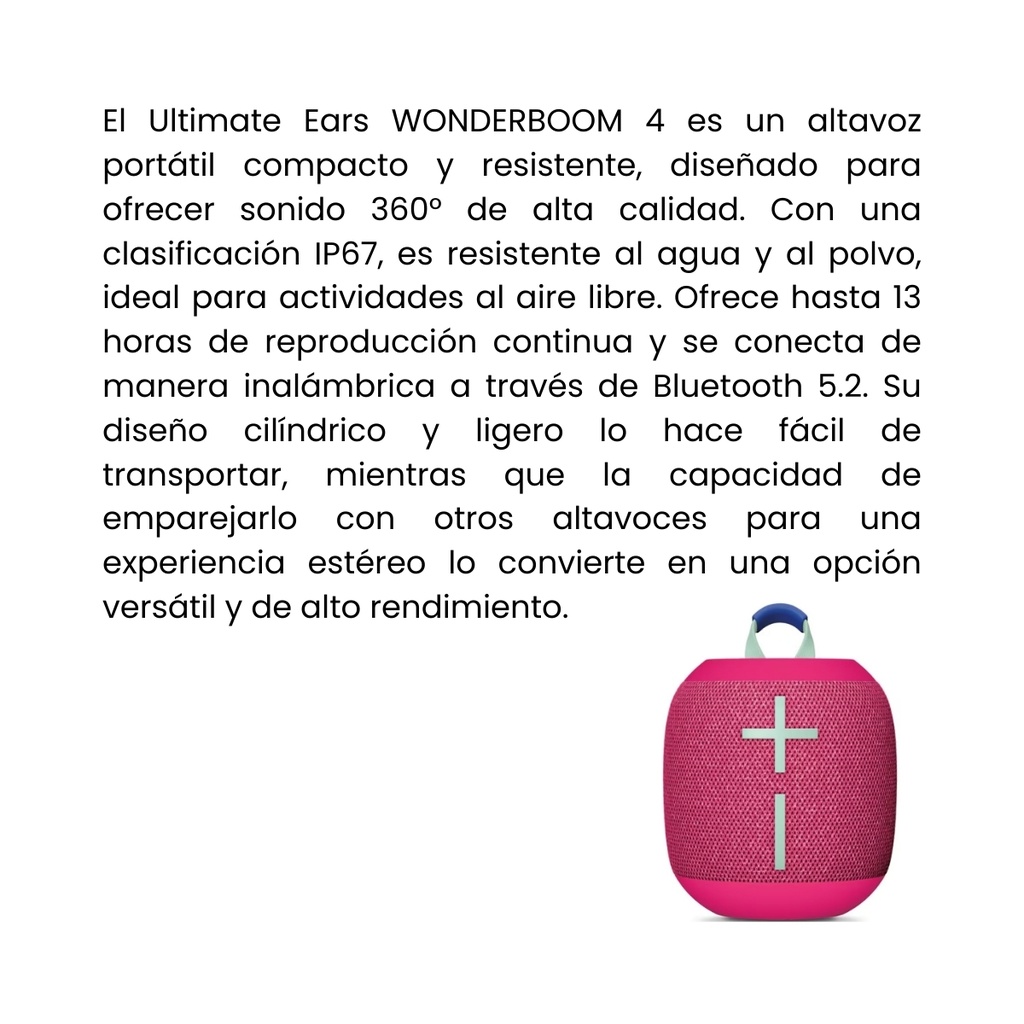 Parlante Logitech Ultimate Ears WONDERBOOM 4 Color Rosado