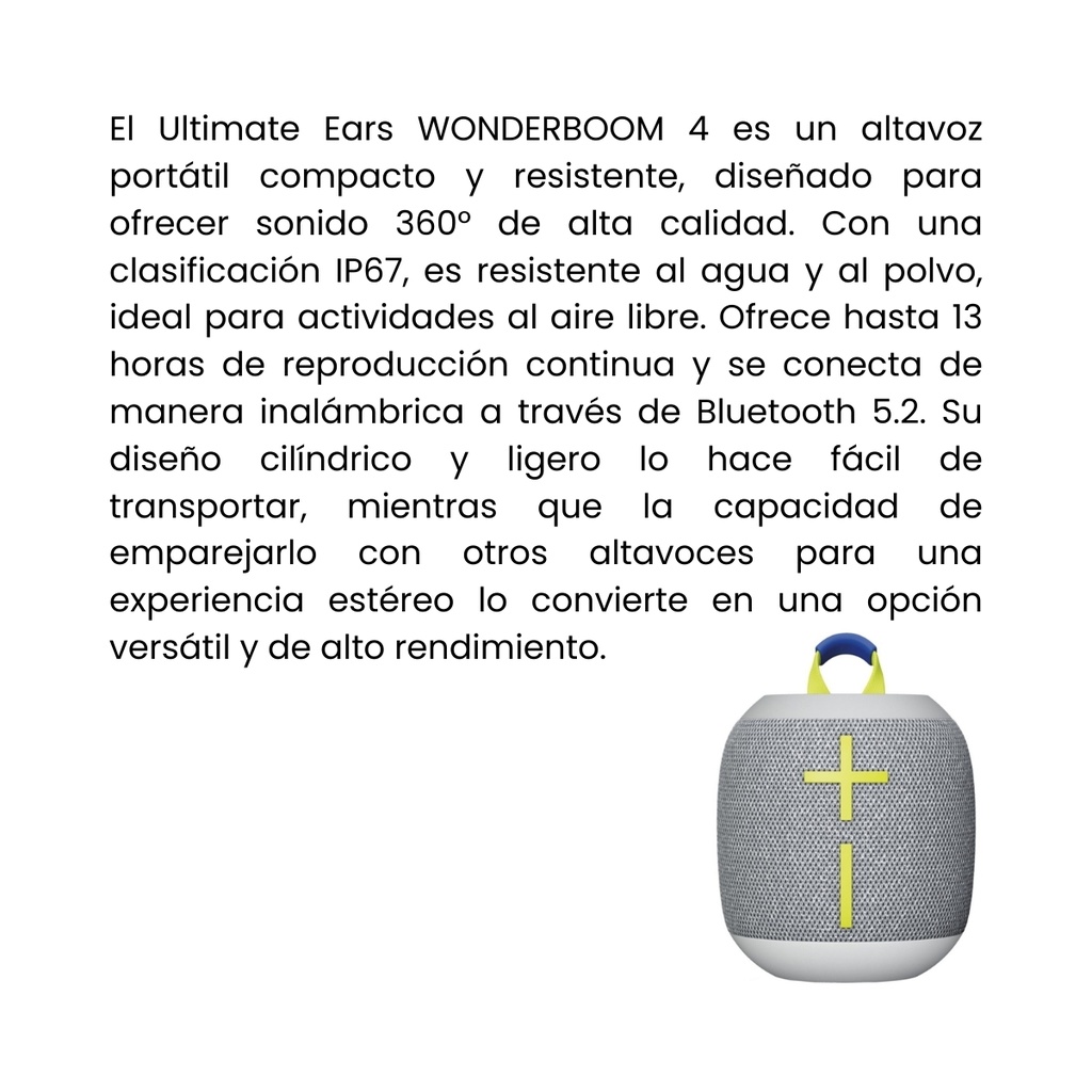 Parlante Logitech Ultimate Ears WONDERBOOM 4 Color Gris