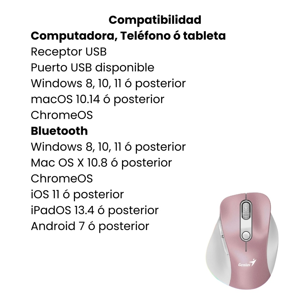 Mouse Genius Ergo 9000S Pro Con Conexión USB Rosado