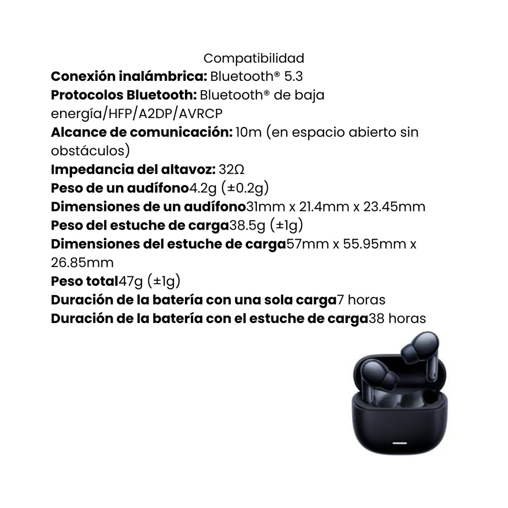 Audífonos Xiaomi Redmi Buds 6 Lite Color Negro