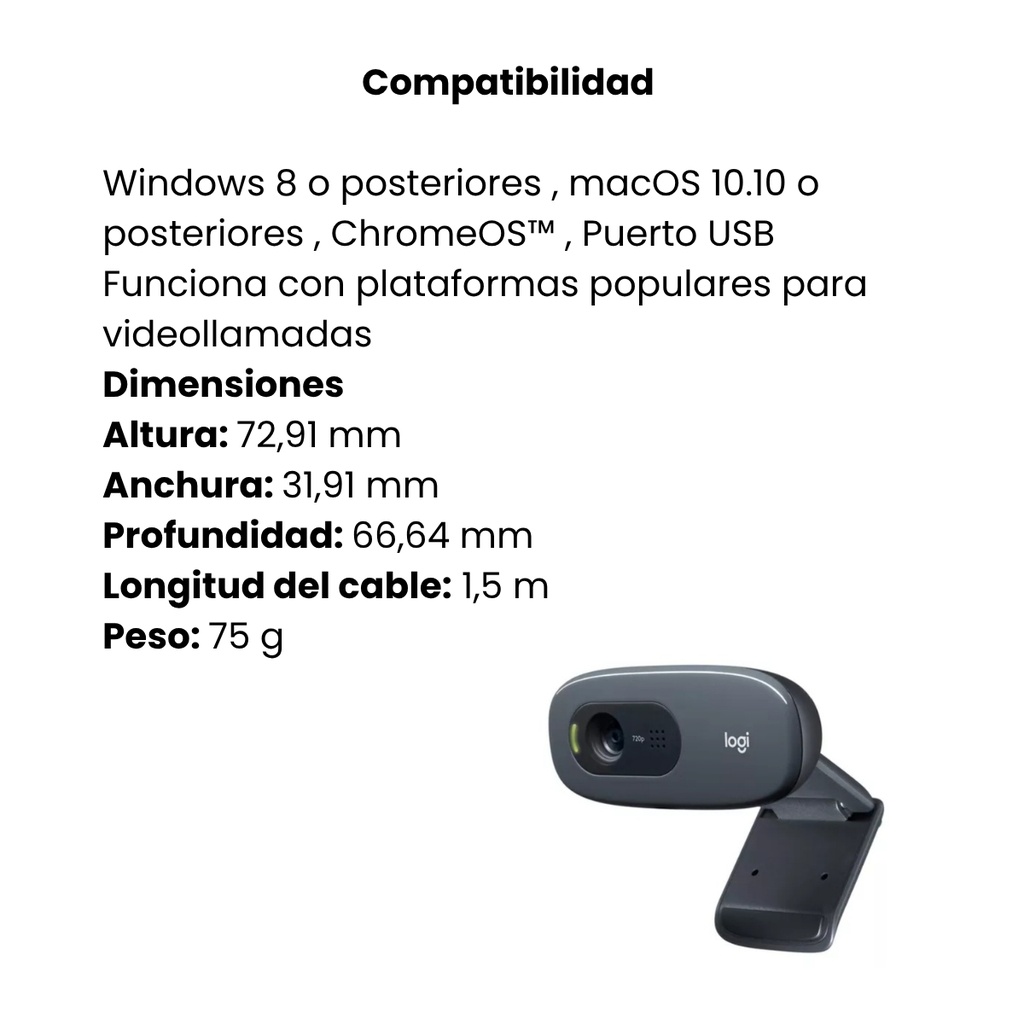Cámara Web Logitech HD C270 con Micrófono Integrado