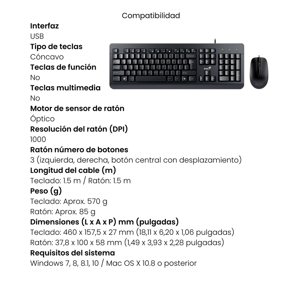 Combo Teclado Genius + Mouse Alámbrico KM-160 Negro