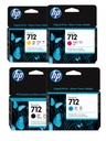 Pack Cartucho Original De Tinta Hp 712 Amarillo, Cian, Magenta de 29ml y Negro 38ml