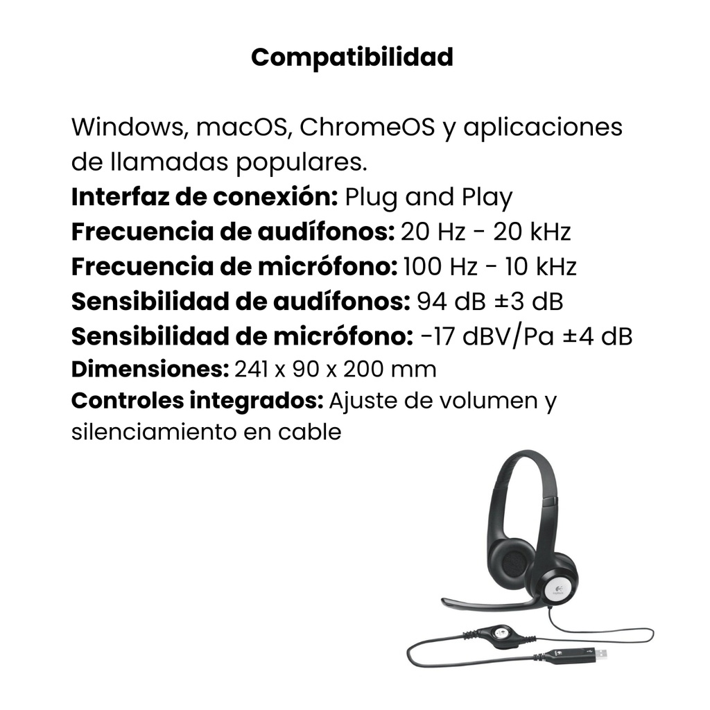 Diadema Logitech H390 Usb Estéreo Digital Color Negro 