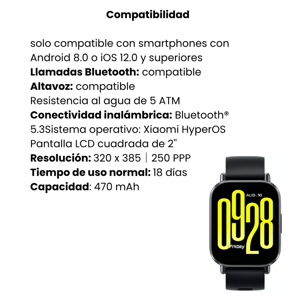 Reloj Xiaomi Redmi Watch 5 Active Midnight Color Negro