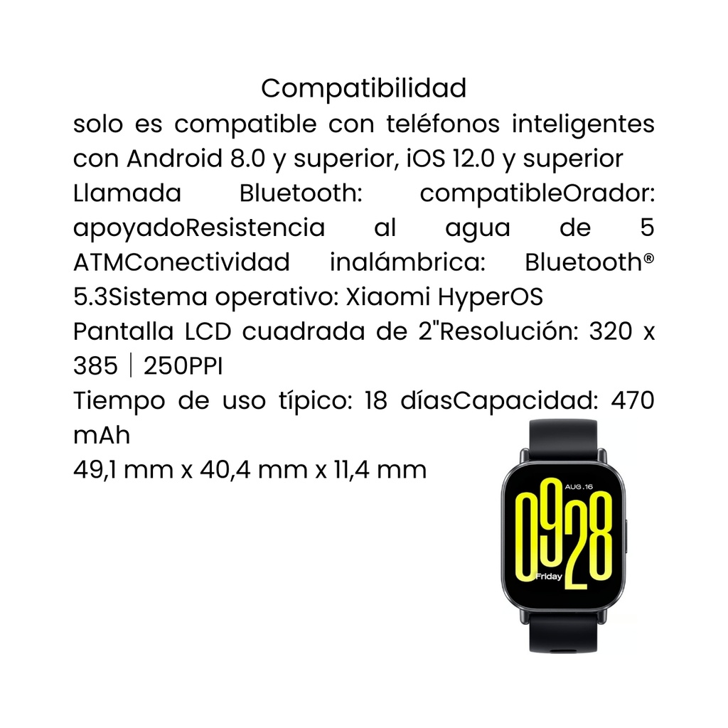 Reloj Xiaomi Redmi Watch 5 Active Midnight Color Negro