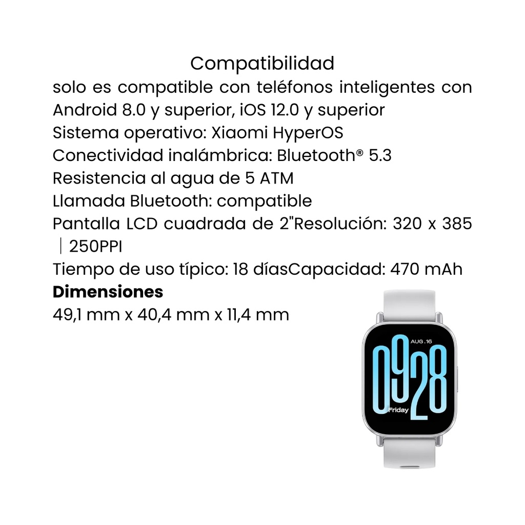 Reloj Inteligente Xiaomi Redmi Watch 5 Active Matte Silver