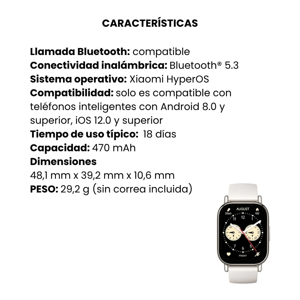 Reloj Xiaomi Redmi Watch 5 Lite Color Oro Claro