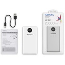 Batería Externa Adata 20000mAh 2 puertos USB Quick Charge + 1 Puerto Tipo C Salida + 1 Puerto Tipo C Entrada Blanca