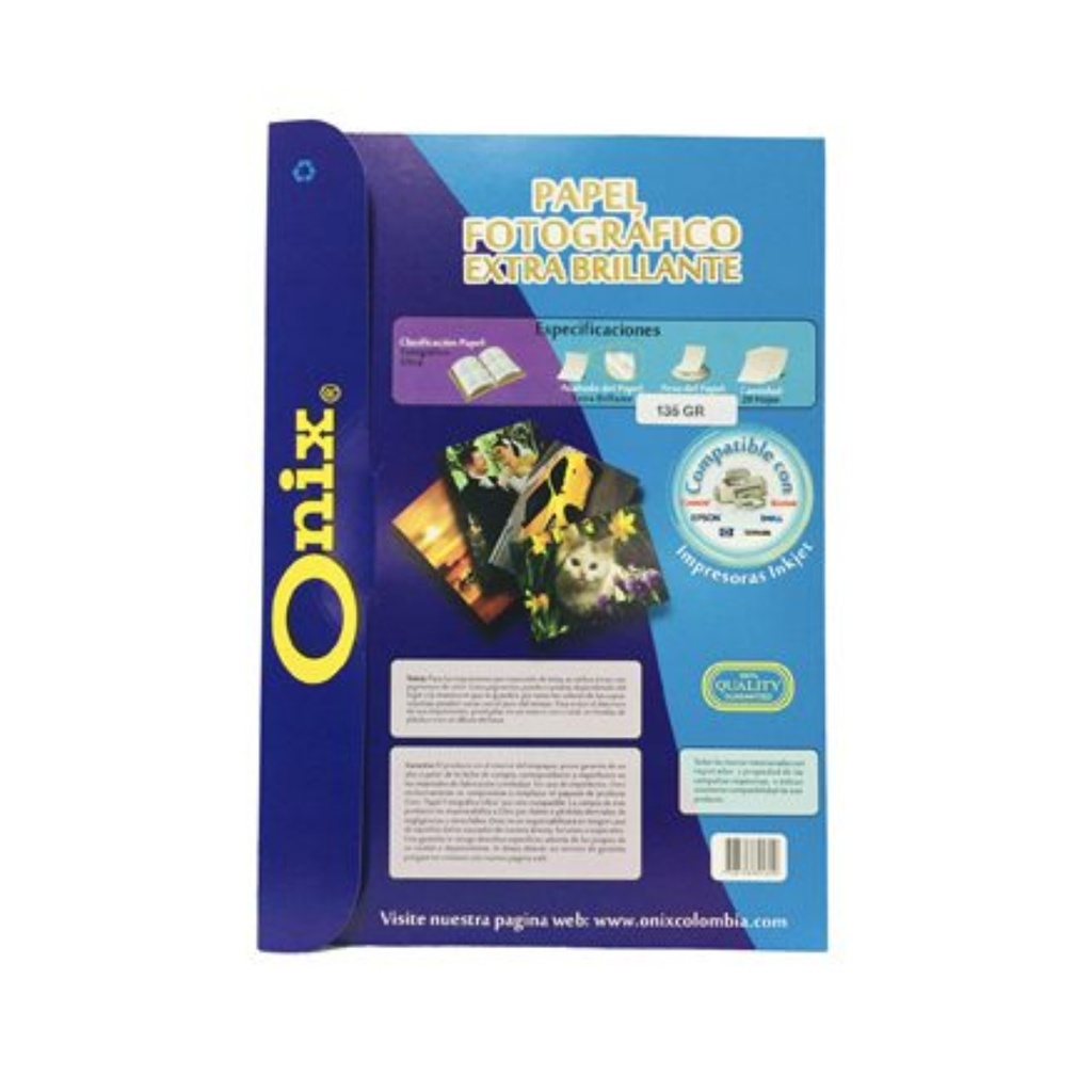 Papel Fotográfico Onix A4 160 gr x 20 Hojas Brillante para Inyección