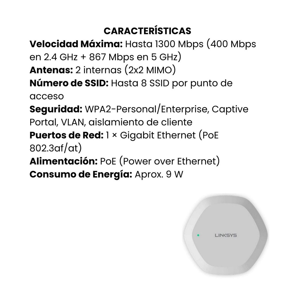 Punto de Acceso Linksys Wi-Fi 5 Doble Banda con Gestión en la Nube